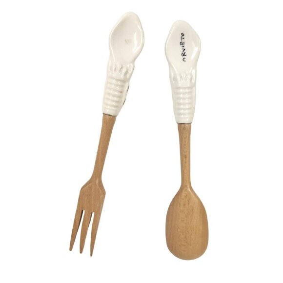 Orvieto Hand-Painted Red Chili Design Ceramic & Wood Salad Serving Fork & Spoon - Picture 4 of 4